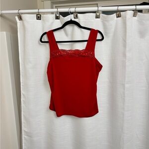 21” ptp Elegant Red Lace Trim Women's Top